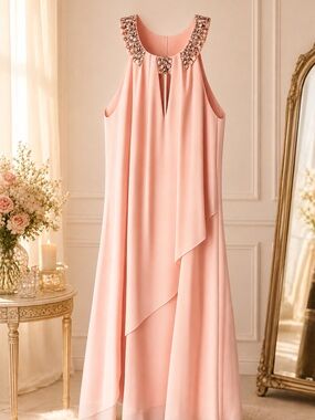 Vince Camuto Blush Pink Embellished Halter Maxi Dress